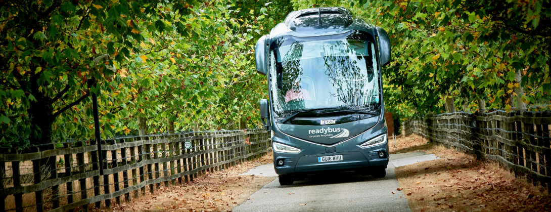 Readybus coach driving through trees